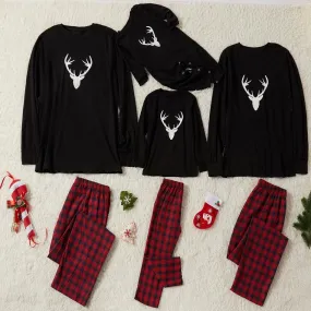 Christmas Plaid Antler Print Family Matching Pajamas Sets