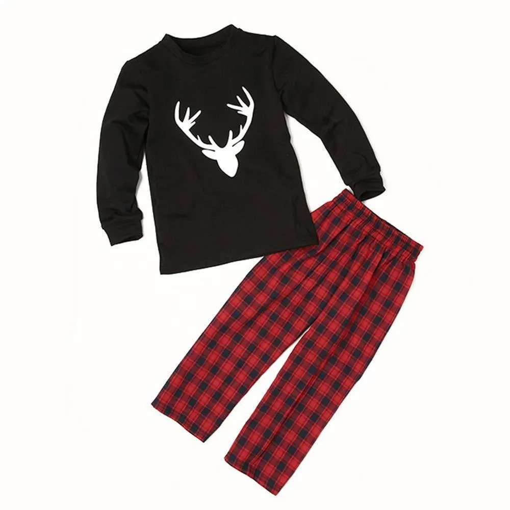Christmas Plaid Antler Print Family Matching Pajamas Sets