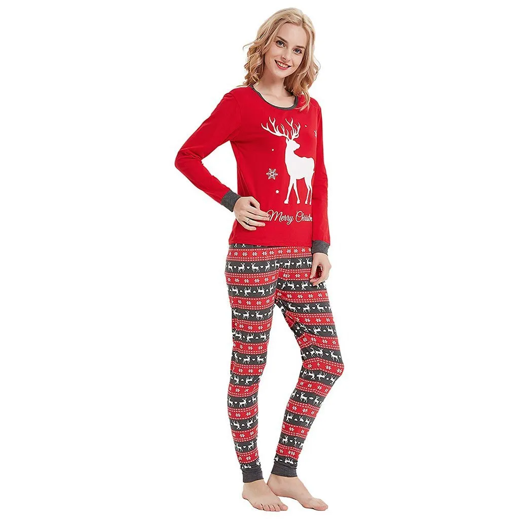 Christmas Reindeer Patterned Family Matching Pajamas Set