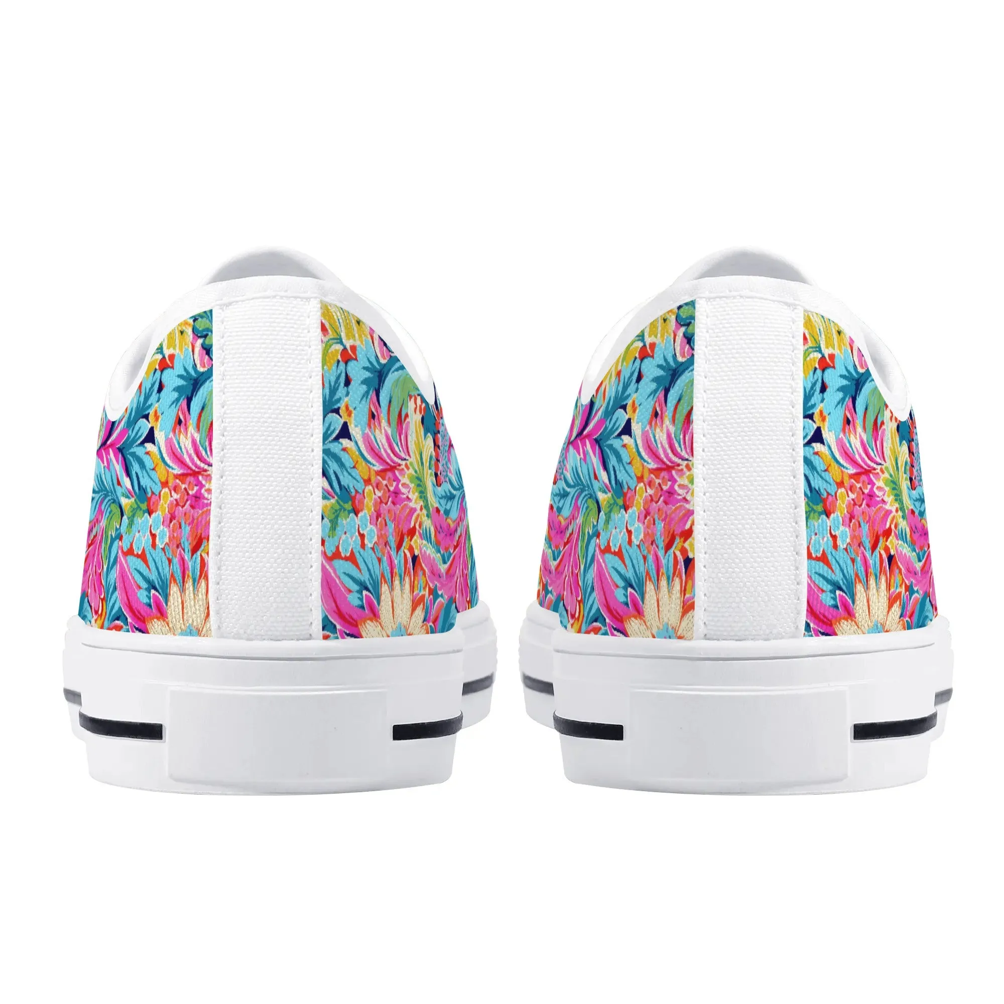 Coastal Summer Blooms: Bright Floral Watercolors in Coastal Hues Womens Low Top Canvas Sneakers US5.5 - US12