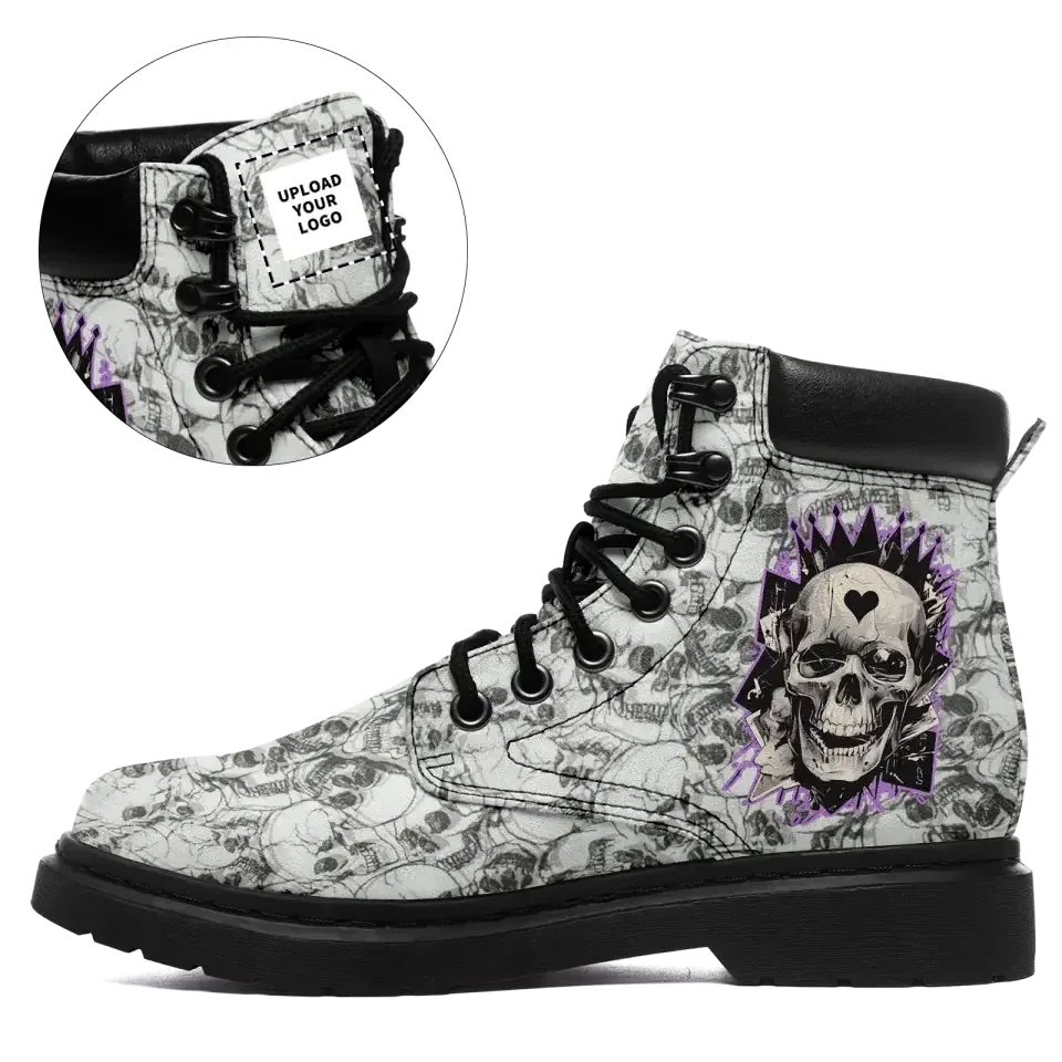 Corporate Gifts,Personalized Skull Winter Boots, Custom Skeleton Fashion Boots, Gothic Unisex Boots