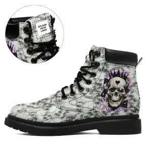 Corporate Gifts,Personalized Skull Winter Boots, Custom Skeleton Fashion Boots, Gothic Unisex Boots