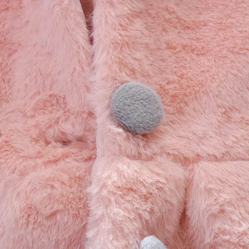 Cute Rabbit Ears Plush Baby Jacket Girls Coat Fall Winter Warm Hooded Outerwear Toddler Girl