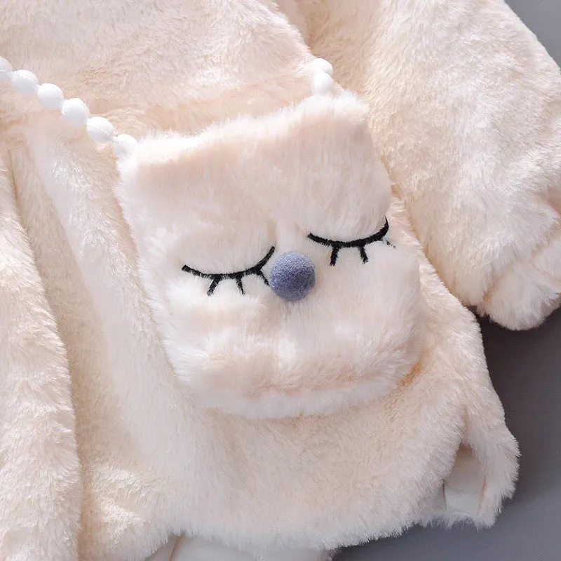 Cute Rabbit Ears Plush Baby Jacket Girls Coat Fall Winter Warm Hooded Outerwear Toddler Girl