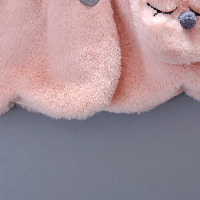 Cute Rabbit Ears Plush Baby Jacket Girls Coat Fall Winter Warm Hooded Outerwear Toddler Girl