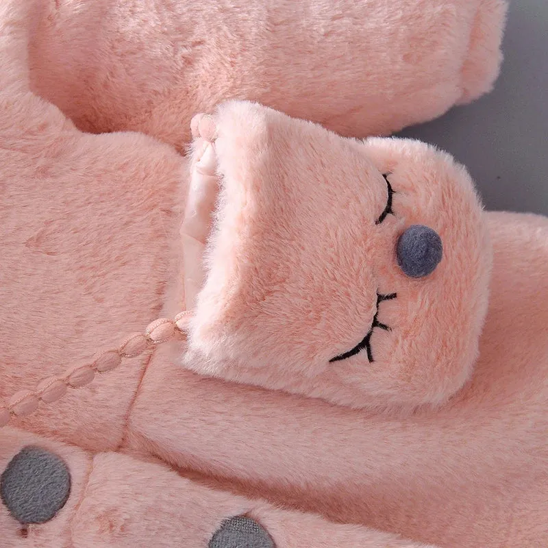 Cute Rabbit Ears Plush Baby Jacket Girls Coat Fall Winter Warm Hooded Outerwear Toddler Girl