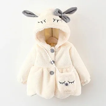 Cute Rabbit Ears Plush Baby Jacket Girls Coat Fall Winter Warm Hooded Outerwear Toddler Girl