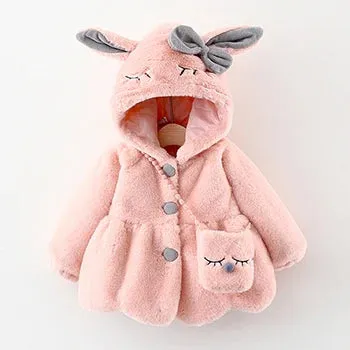Cute Rabbit Ears Plush Baby Jacket Girls Coat Fall Winter Warm Hooded Outerwear Toddler Girl