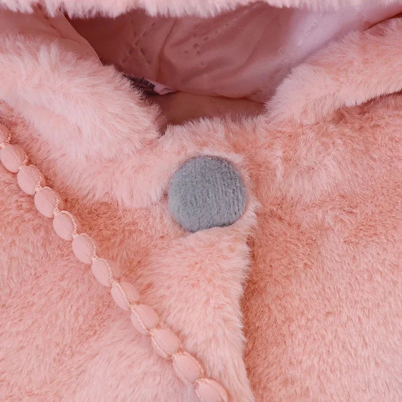 Cute Rabbit Ears Plush Baby Jacket Girls Coat Fall Winter Warm Hooded Outerwear Toddler Girl