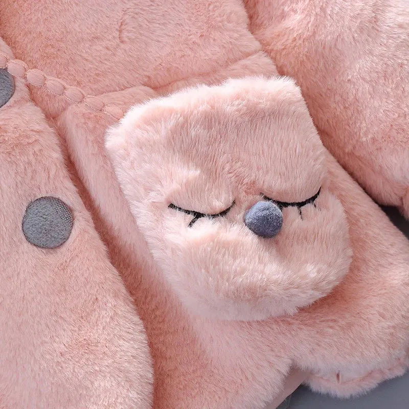 Cute Rabbit Ears Plush Baby Jacket Girls Coat Fall Winter Warm Hooded Outerwear Toddler Girl