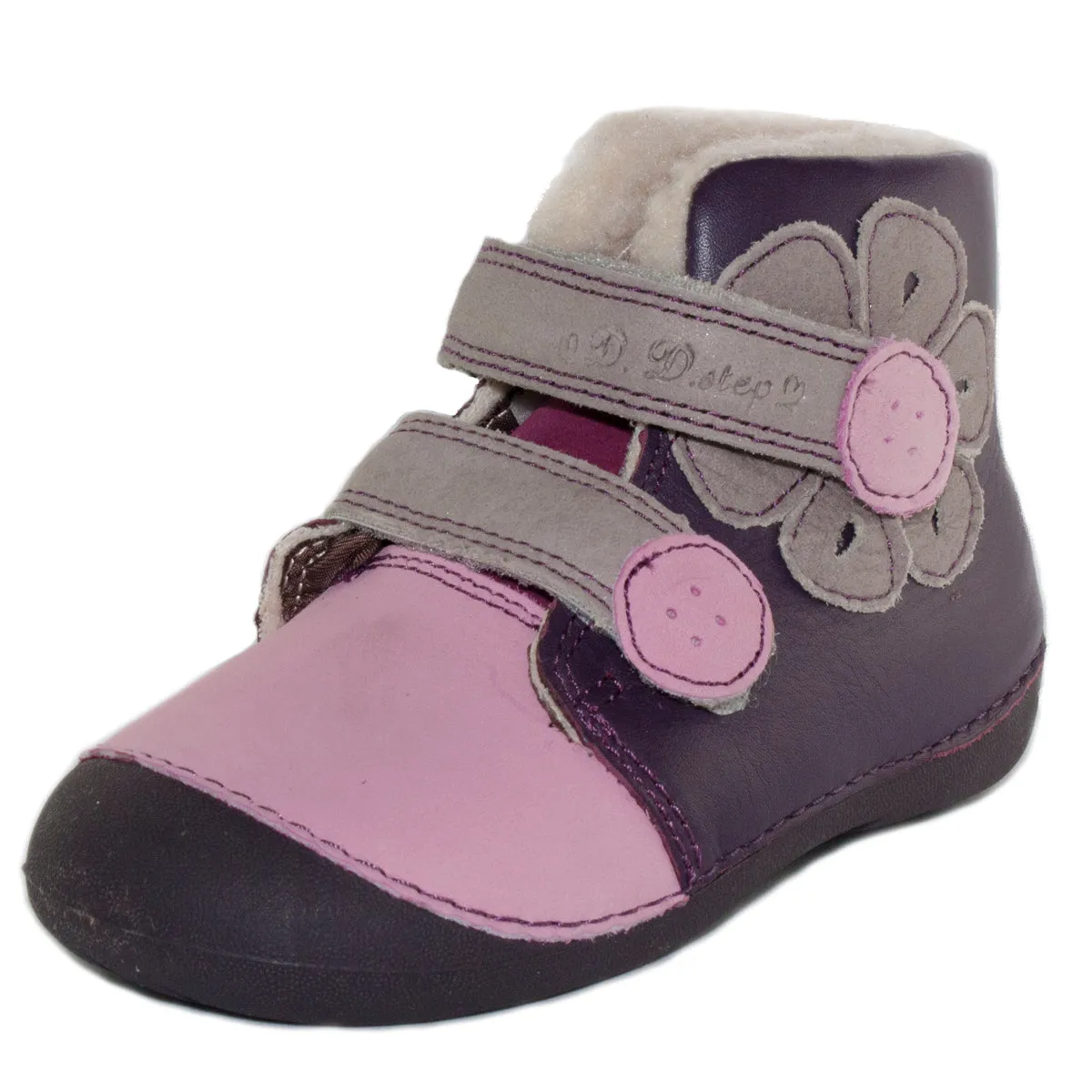 D.D. Step toddler girl shoes/winter boots with faux fur insulation fuchsia with flower size US 4-8. Stylish Velcro Shoes For Kids