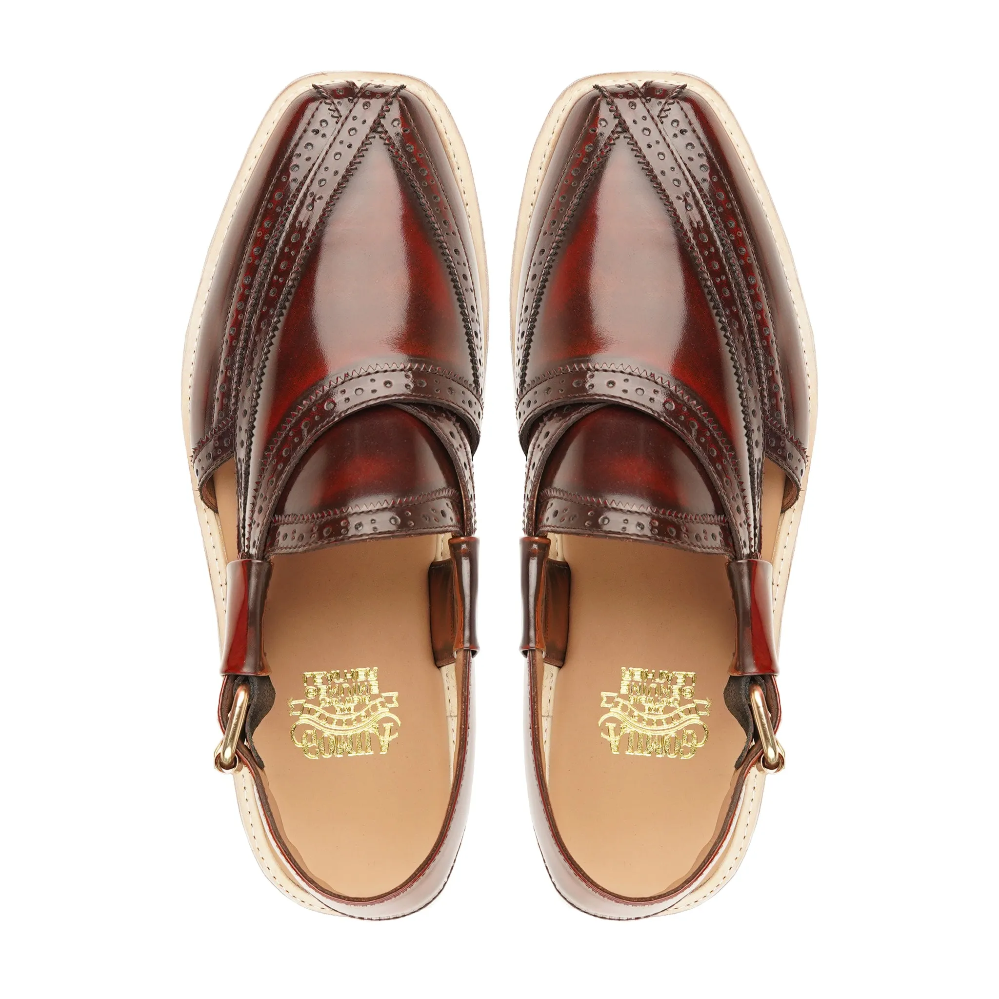 Eriko - Men's Burnished Oxblood Box Leather High Shine Sandal