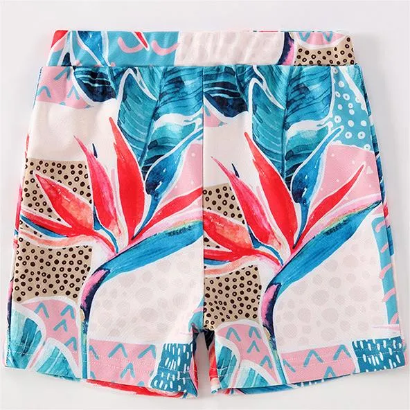 Family Matching Blue Flower Printed Swimsuits