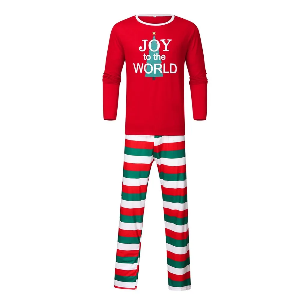 Family Matching Christmas Tree Print Striped Pajamas Set