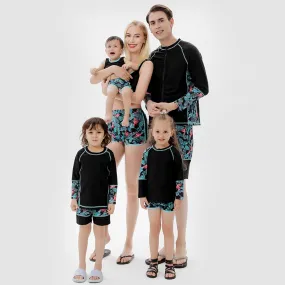 Family Matching Long Sleeve Green Leaves Swimsuits