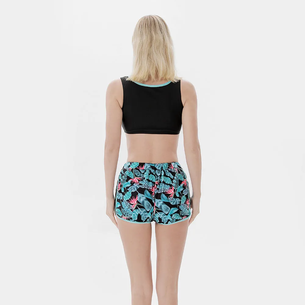 Family Matching Long Sleeve Green Leaves Swimsuits