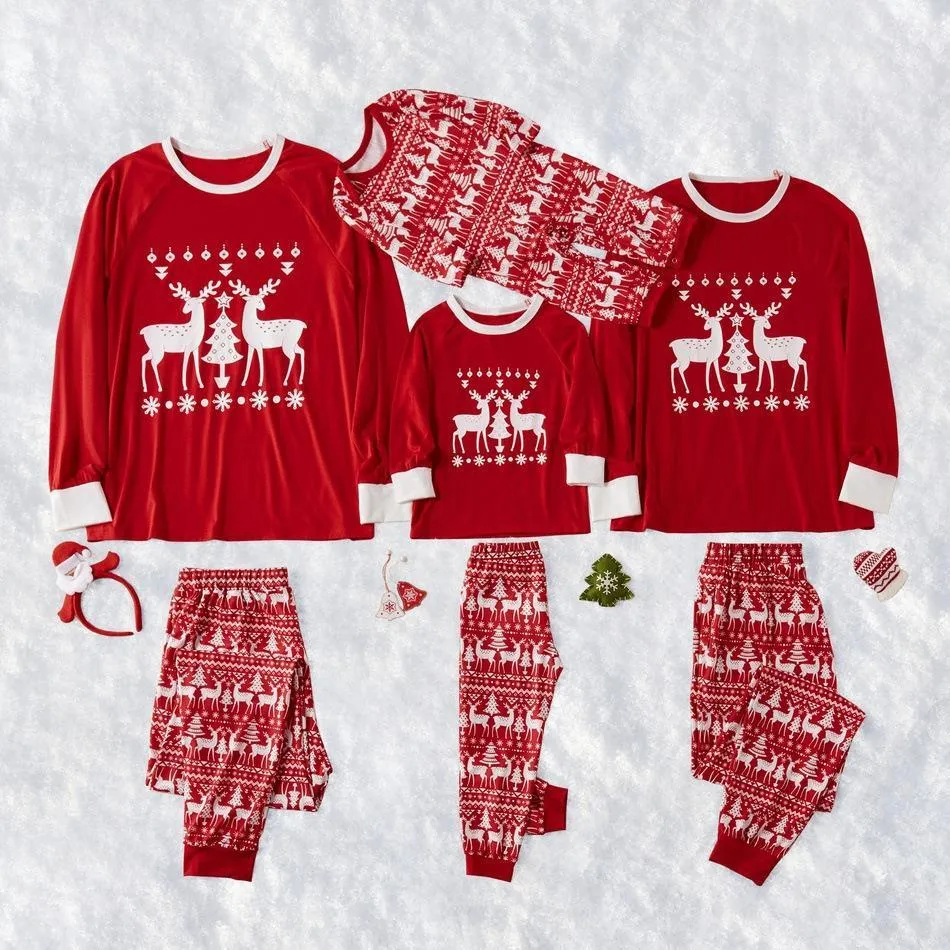 Family Matching ReinDeer Pajamas Set Dresses for Dad - Mom - Kid