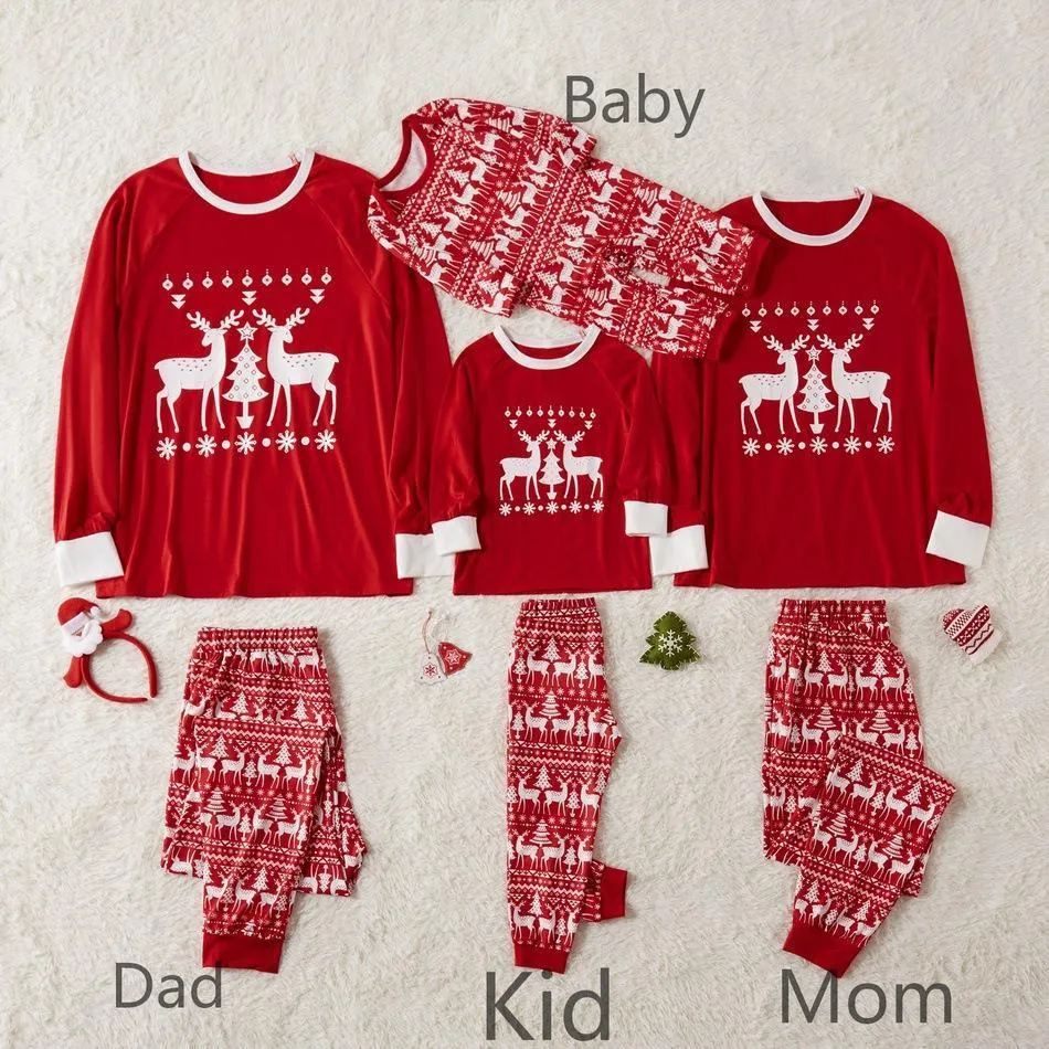 Family Matching ReinDeer Pajamas Set Dresses for Dad - Mom - Kid