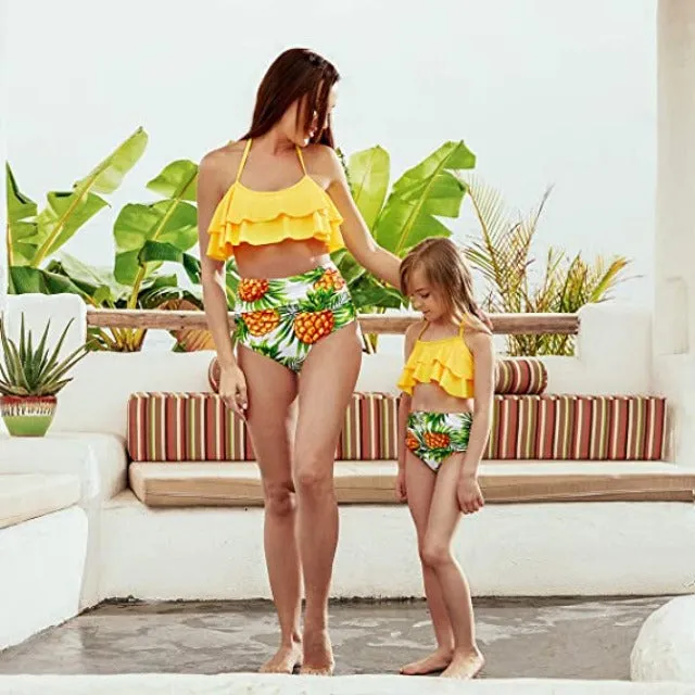 Family Matching Two Pieces Ruffle Bikini Set Bathing Suits
