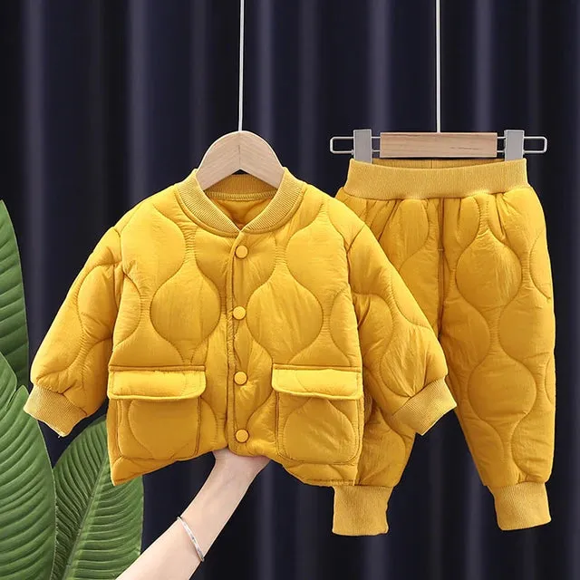 Fashion Spring Baby Kids Jackets Pants Sets 2pcs Fall Coat Warm Trousers Toddler Infant Clothes Suit Children Costume