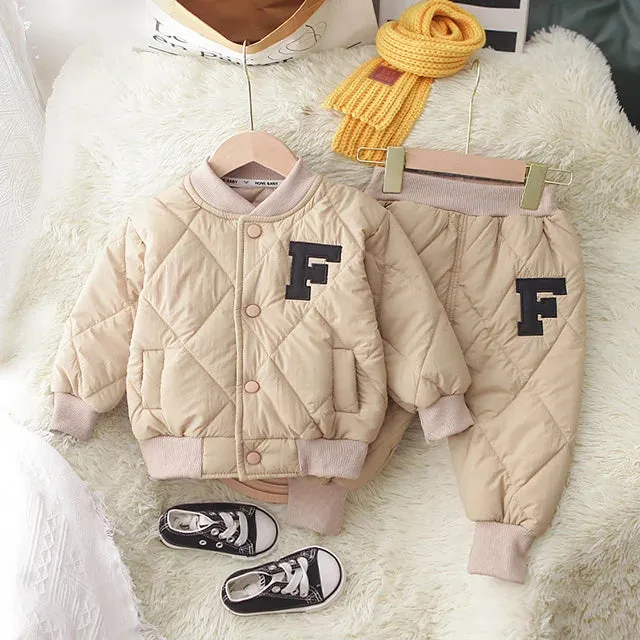 Fashion Spring Baby Kids Jackets Pants Sets 2pcs Fall Coat Warm Trousers Toddler Infant Clothes Suit Children Costume