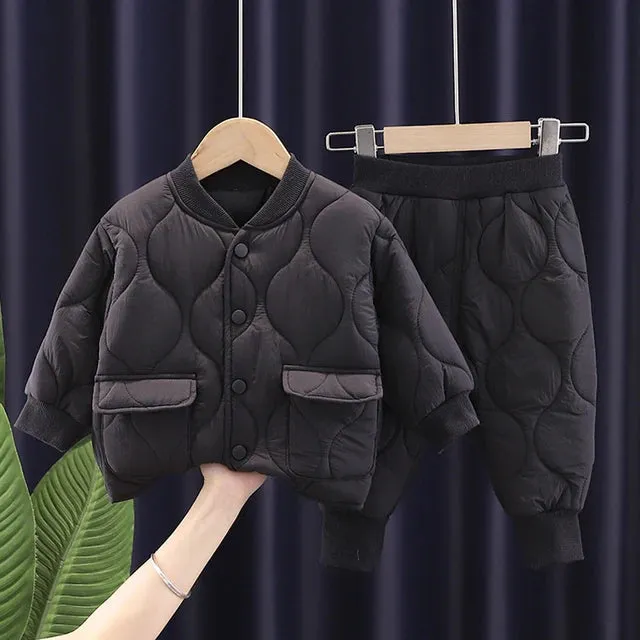 Fashion Spring Baby Kids Jackets Pants Sets 2pcs Fall Coat Warm Trousers Toddler Infant Clothes Suit Children Costume