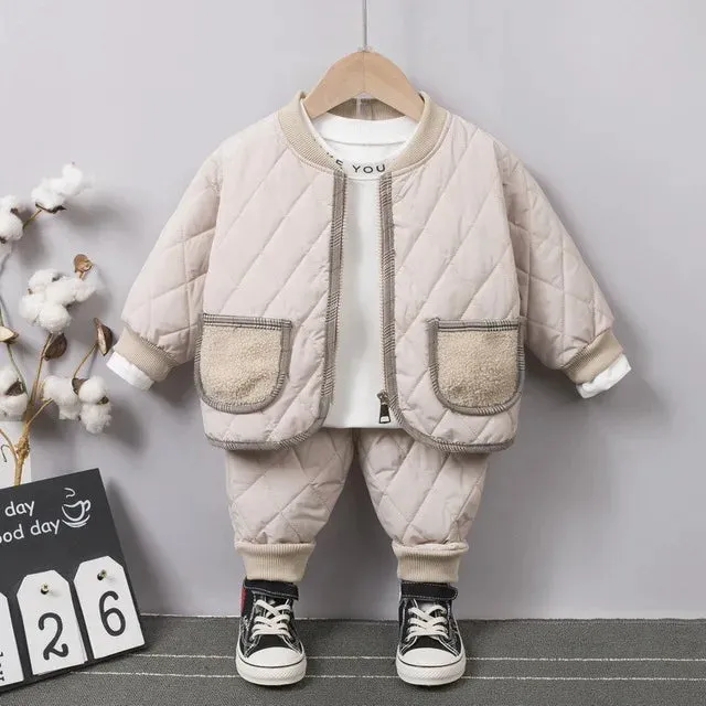 Fashion Spring Baby Kids Jackets Pants Sets 2pcs Fall Coat Warm Trousers Toddler Infant Clothes Suit Children Costume