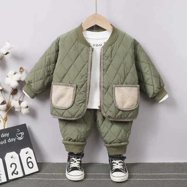 Fashion Spring Baby Kids Jackets Pants Sets 2pcs Fall Coat Warm Trousers Toddler Infant Clothes Suit Children Costume