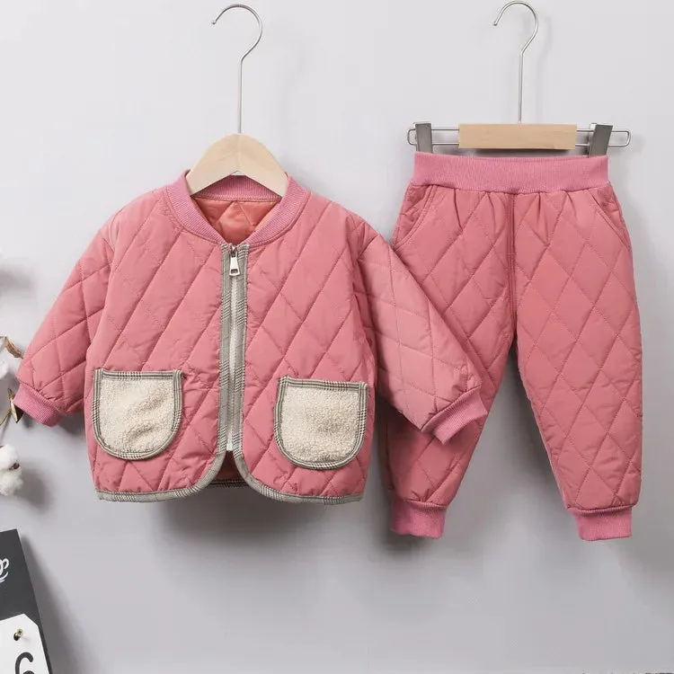 Fashion Spring Baby Kids Jackets Pants Sets 2pcs Fall Coat Warm Trousers Toddler Infant Clothes Suit Children Costume