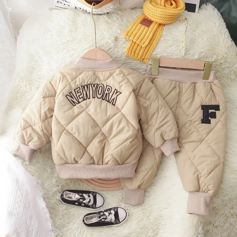 Fashion Spring Baby Kids Jackets Pants Sets 2pcs Fall Coat Warm Trousers Toddler Infant Clothes Suit Children Costume