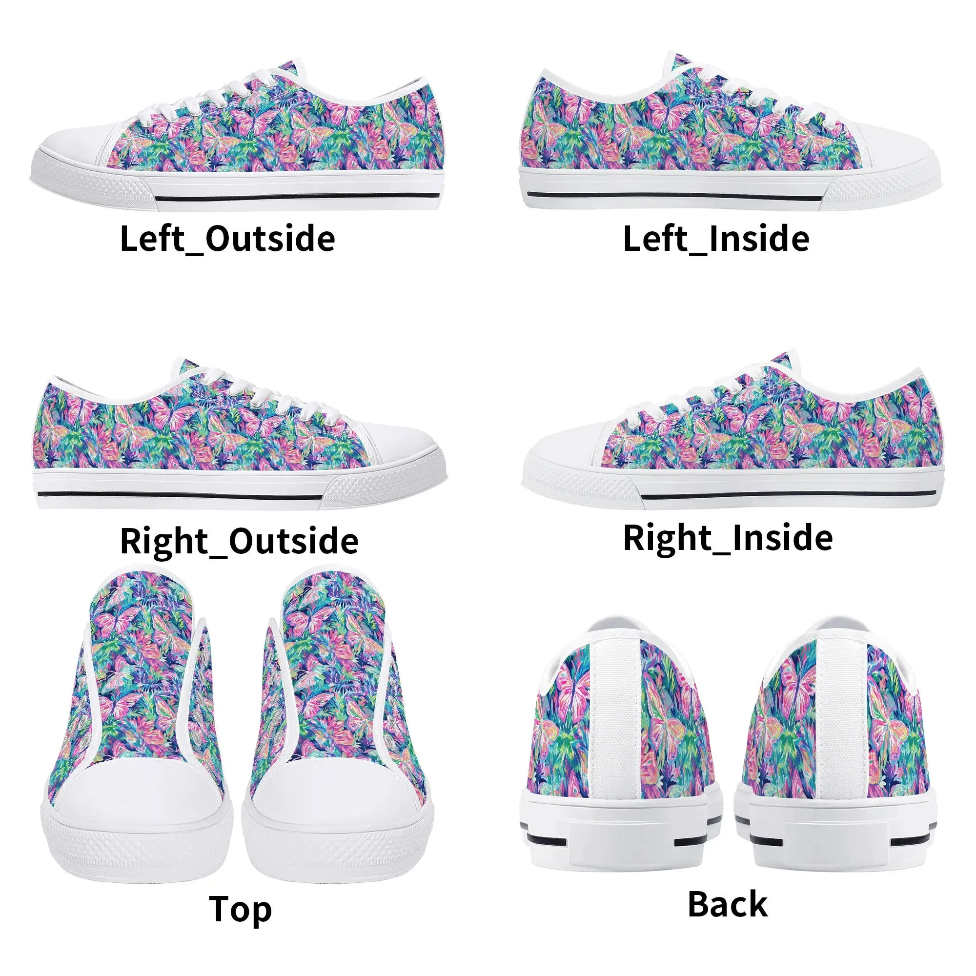 Fluttering Rainbows: Vibrant Watercolor Butterflies in Flight Womens Low Top Canvas Sneakers US5.5 - US12