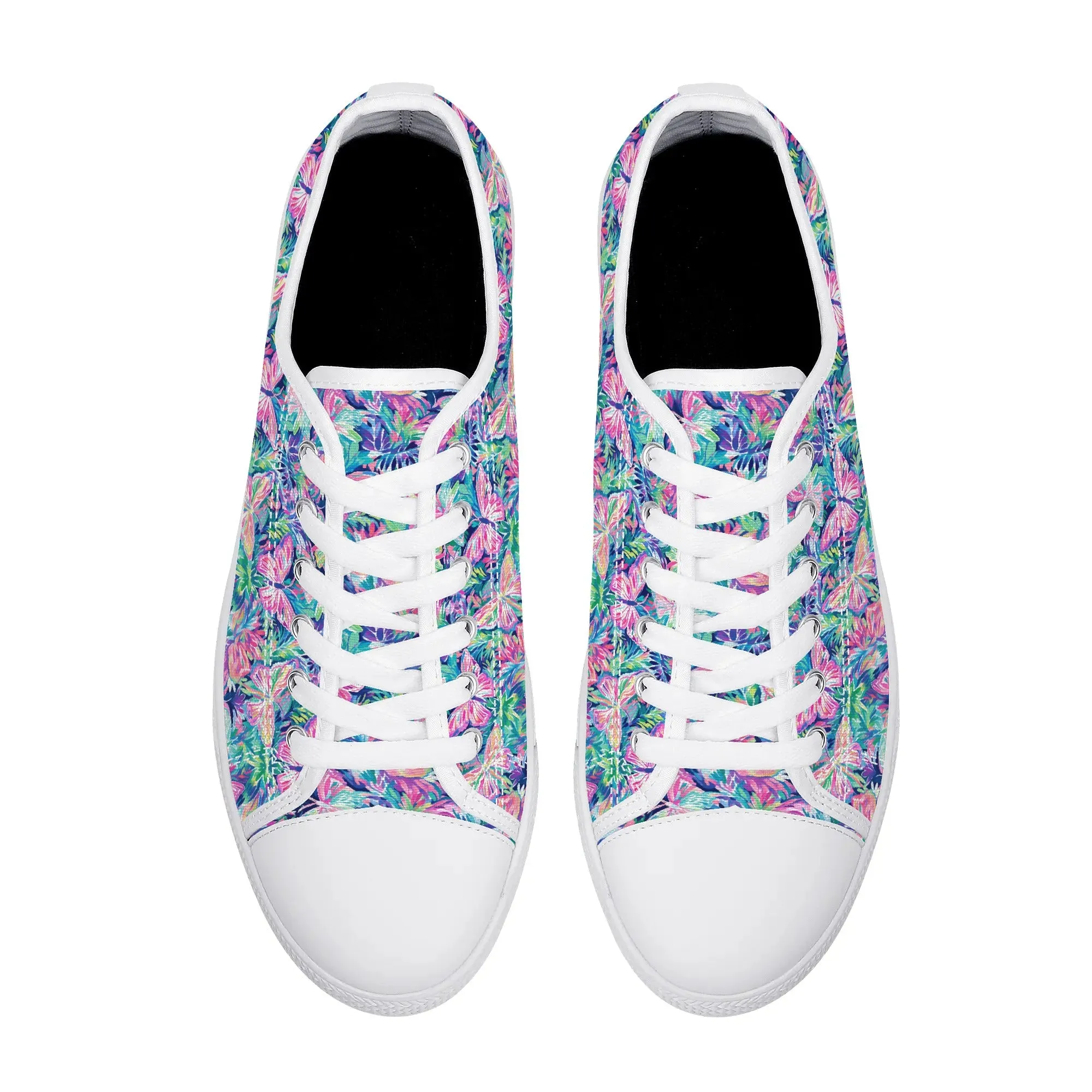Fluttering Rainbows: Vibrant Watercolor Butterflies in Flight Womens Low Top Canvas Sneakers US5.5 - US12