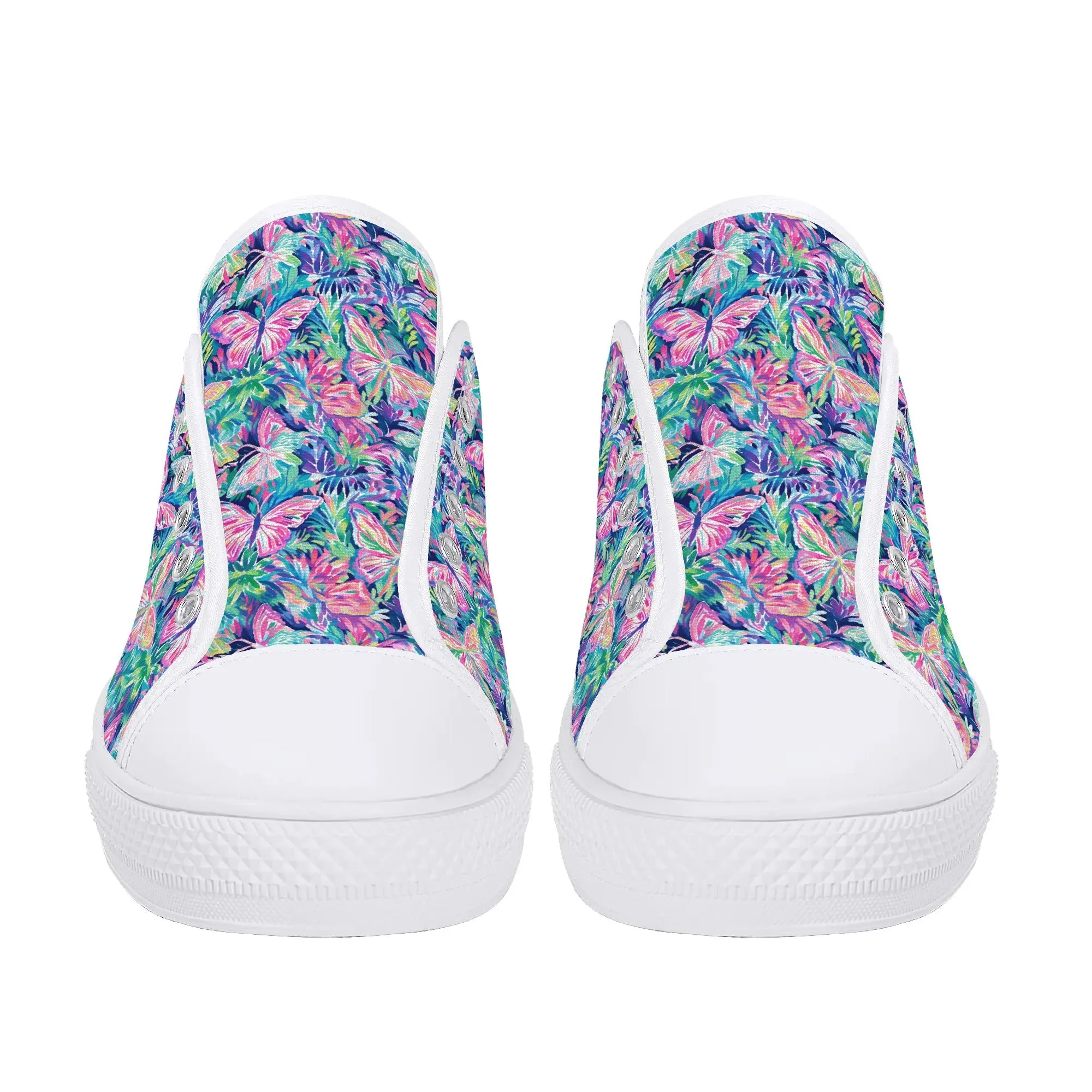 Fluttering Rainbows: Vibrant Watercolor Butterflies in Flight Womens Low Top Canvas Sneakers US5.5 - US12