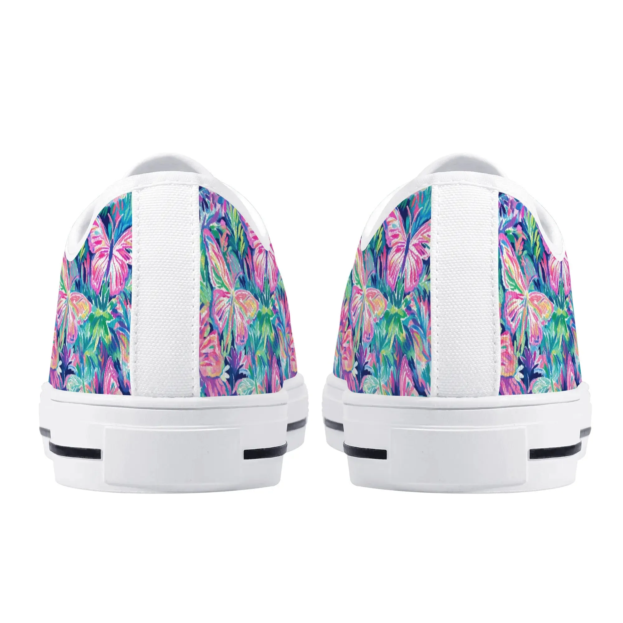 Fluttering Rainbows: Vibrant Watercolor Butterflies in Flight Womens Low Top Canvas Sneakers US5.5 - US12