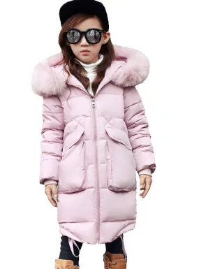 Girls Long Padded Jacket Children Winter Coat