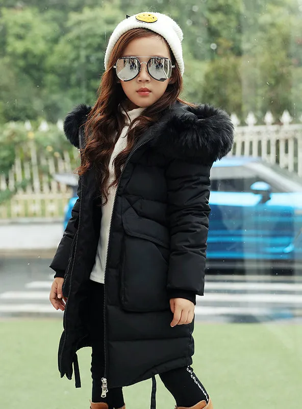 Girls Long Padded Jacket Children Winter Coat