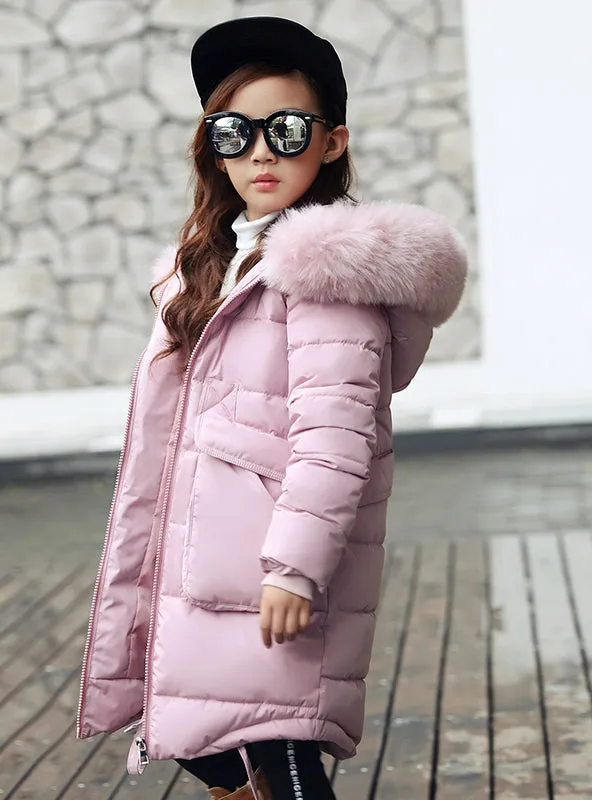 Girls Long Padded Jacket Children Winter Coat