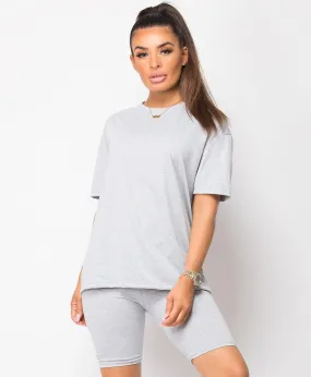 Grey Cycling Short & T-Shirt Co Ord Loungewear Set
