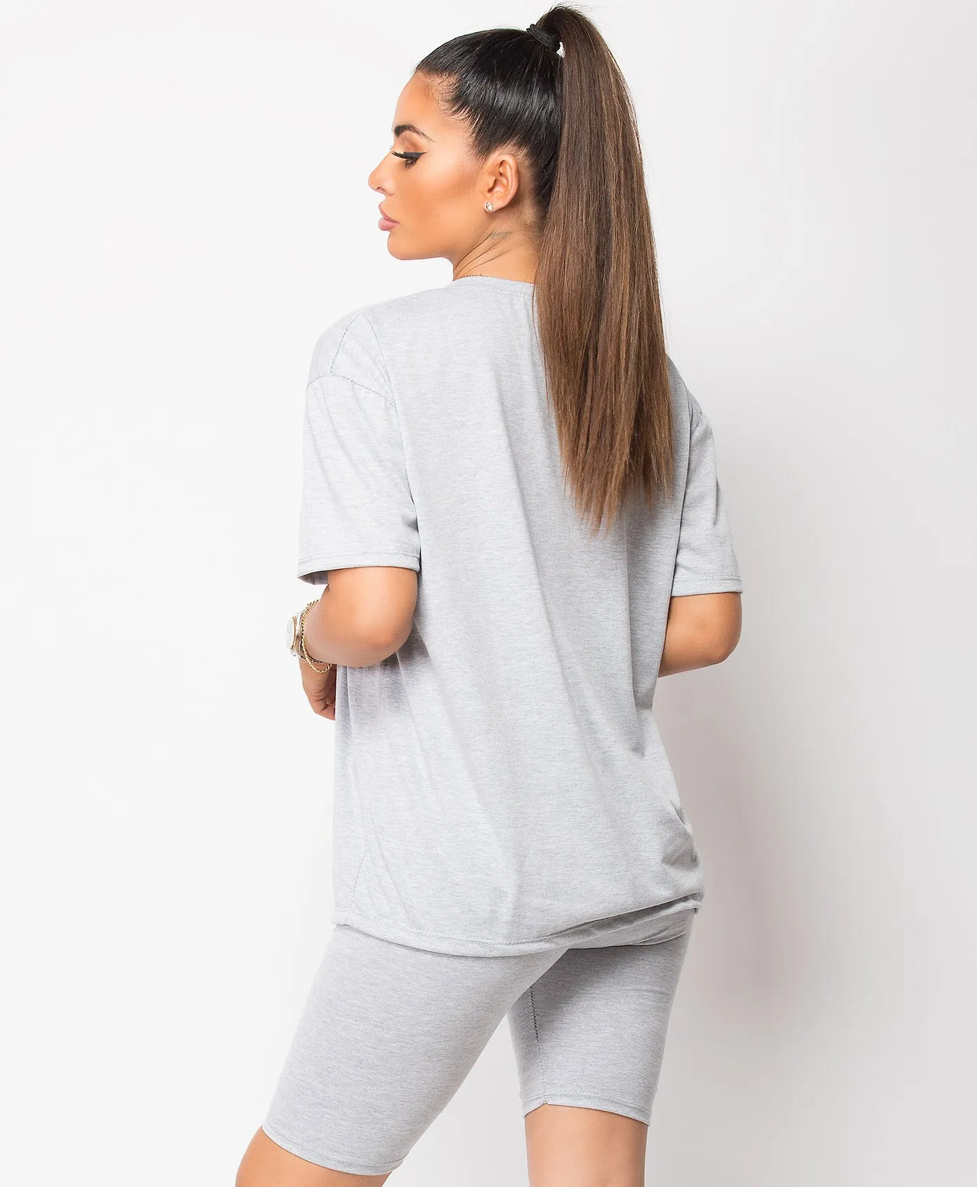 Grey Cycling Short & T-Shirt Co Ord Loungewear Set
