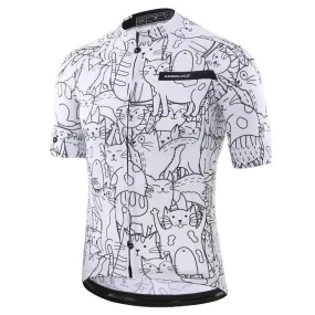 KEMALOCE White Cartoon Cat Cycling Jersey
