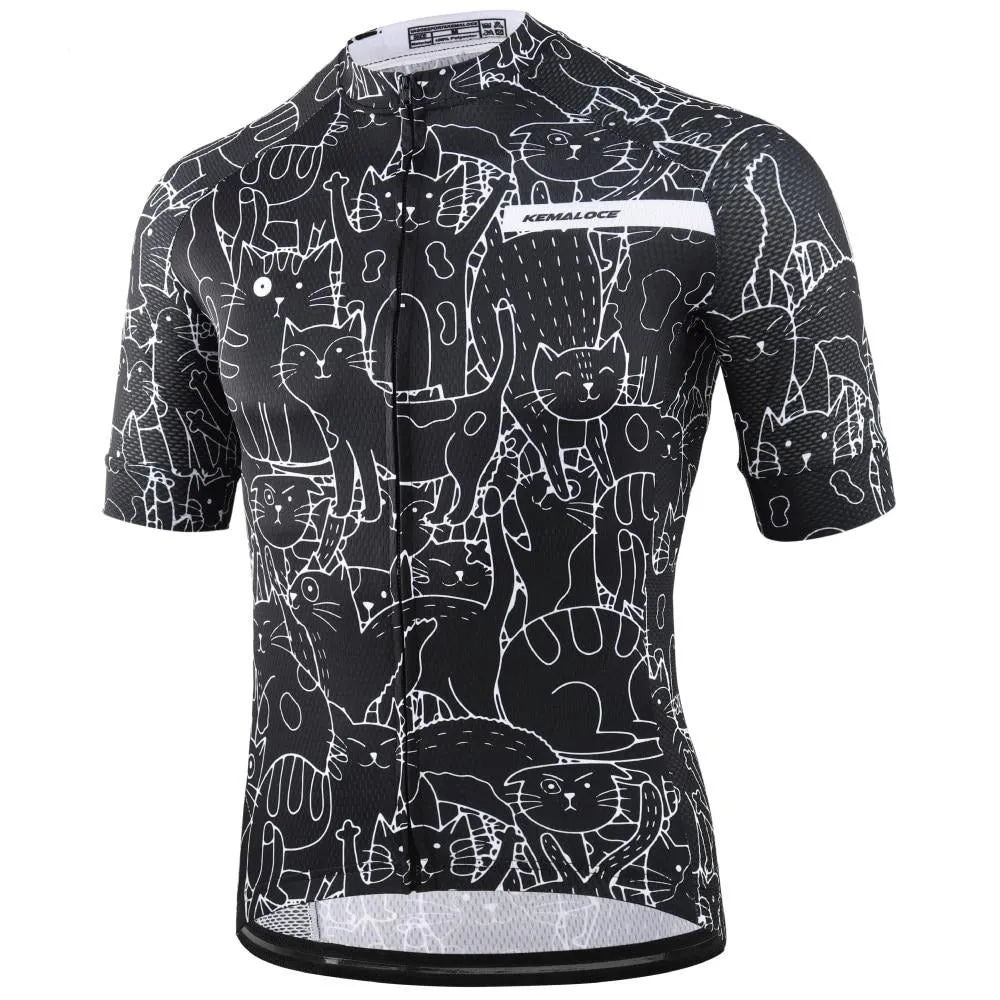 KEMALOCE White Cartoon Cat Cycling Jersey