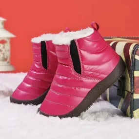 Kids Girls Boys Plush Leather Waterproof Warm Snow Boots