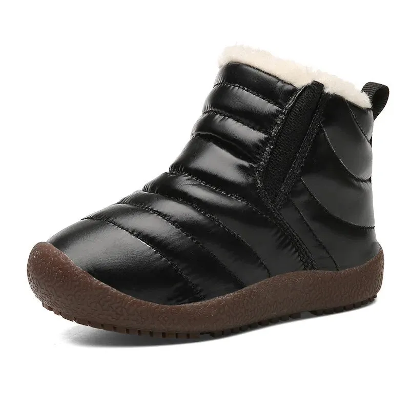 Kids Girls Boys Plush Leather Waterproof Warm Snow Boots