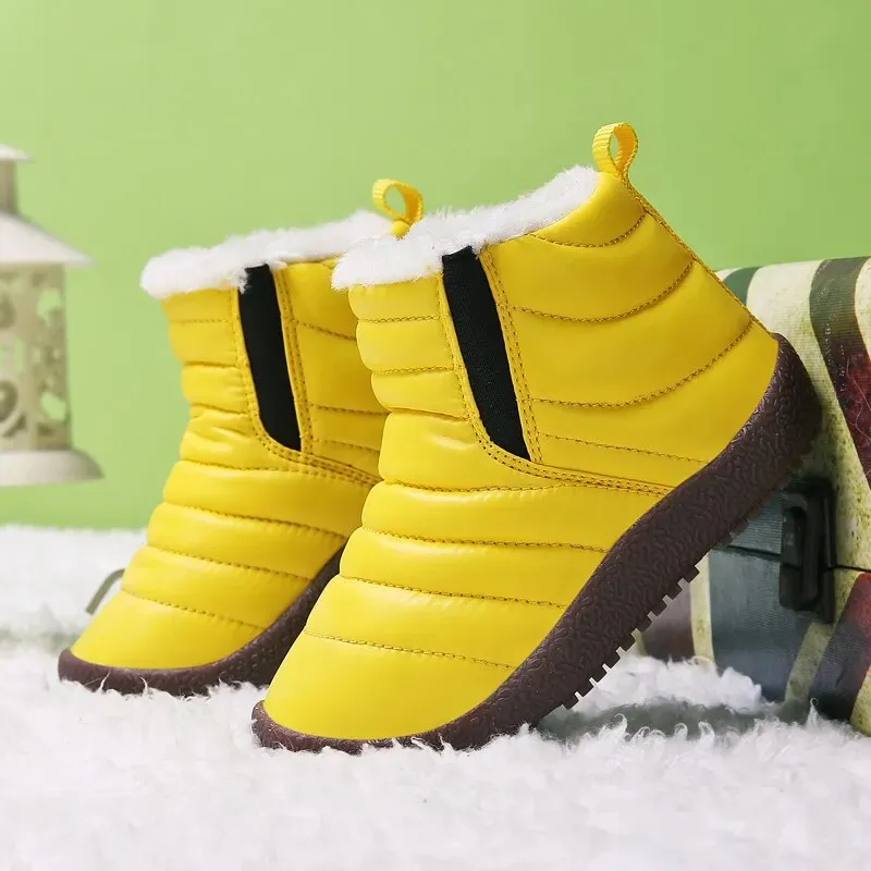 Kids Girls Boys Plush Leather Waterproof Warm Snow Boots