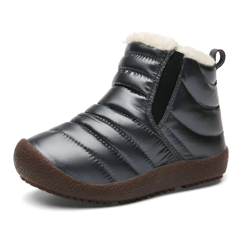 Kids Girls Boys Plush Leather Waterproof Warm Snow Boots