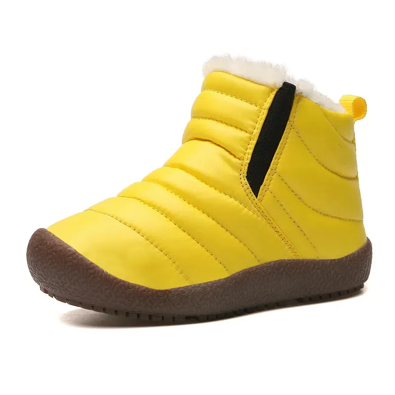 Kids Girls Boys Plush Leather Waterproof Warm Snow Boots