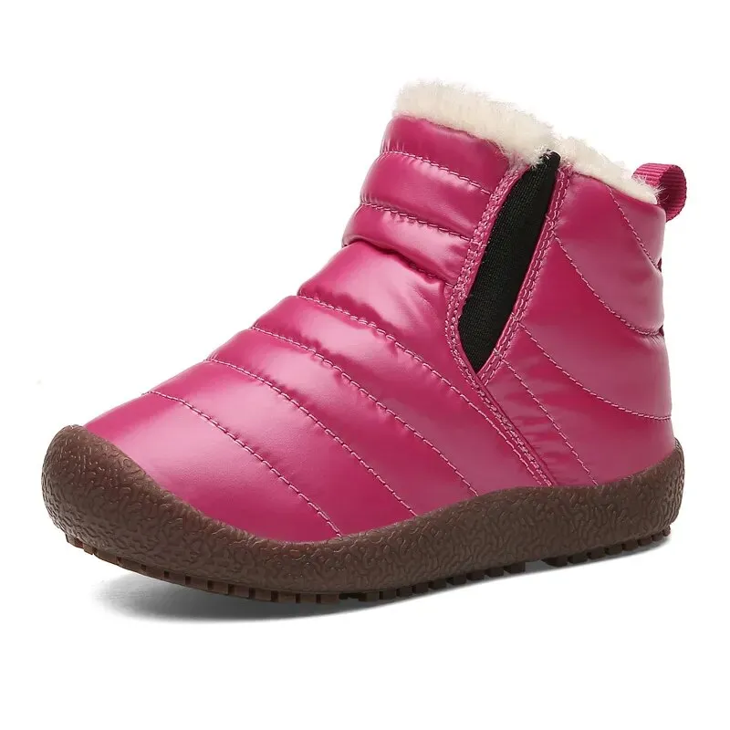 Kids Girls Boys Plush Leather Waterproof Warm Snow Boots