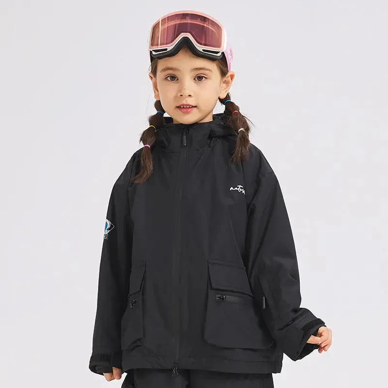 Kids Warm Ski Jacket Coat for Winter Solid Color Snow Wear