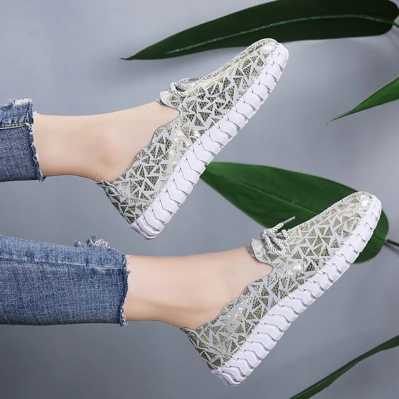 Lace Up Sequin Loafers Flats