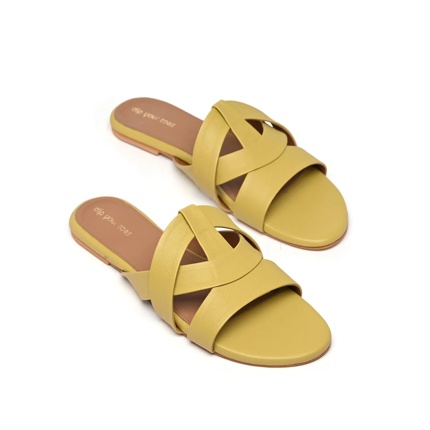 Lime Flat Cross-Strap Sandals